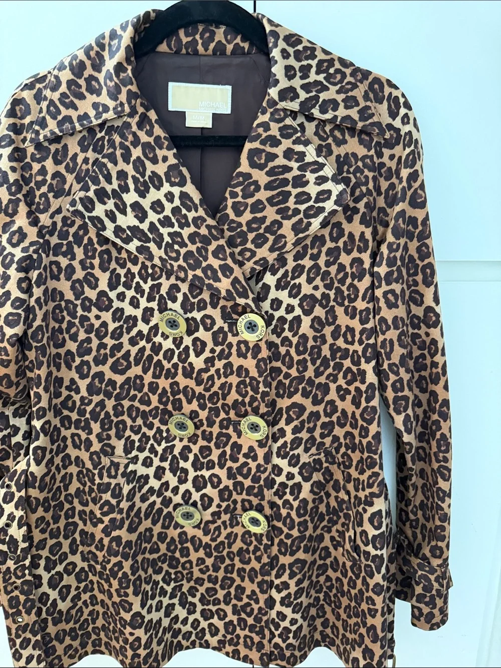 Michael Kors Leopard Print Double-Breasted Trench Coat - Brown/Tan